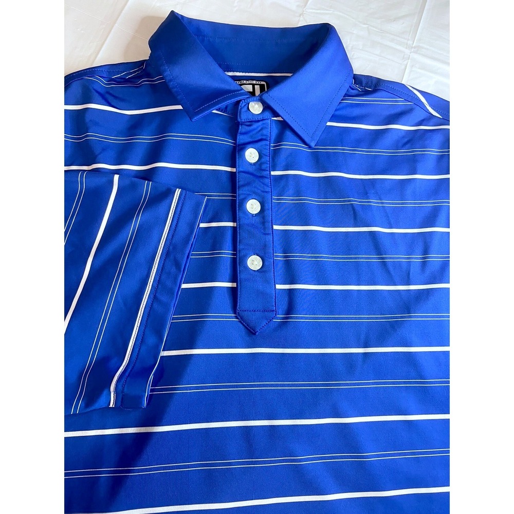 FootJoy FJ Mens Athletic Fit Golf Polo Shirt Blue White Striped Size M